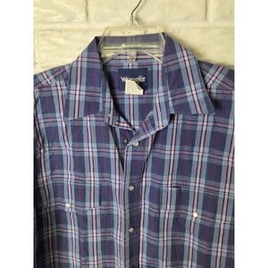 Wrangler long sleeved shirt Snap up Men's size Large LT Pearl Snap Blue Plaid